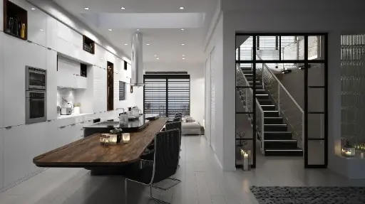 تصميم ابداعي لصاله معيشة مع المطبخ